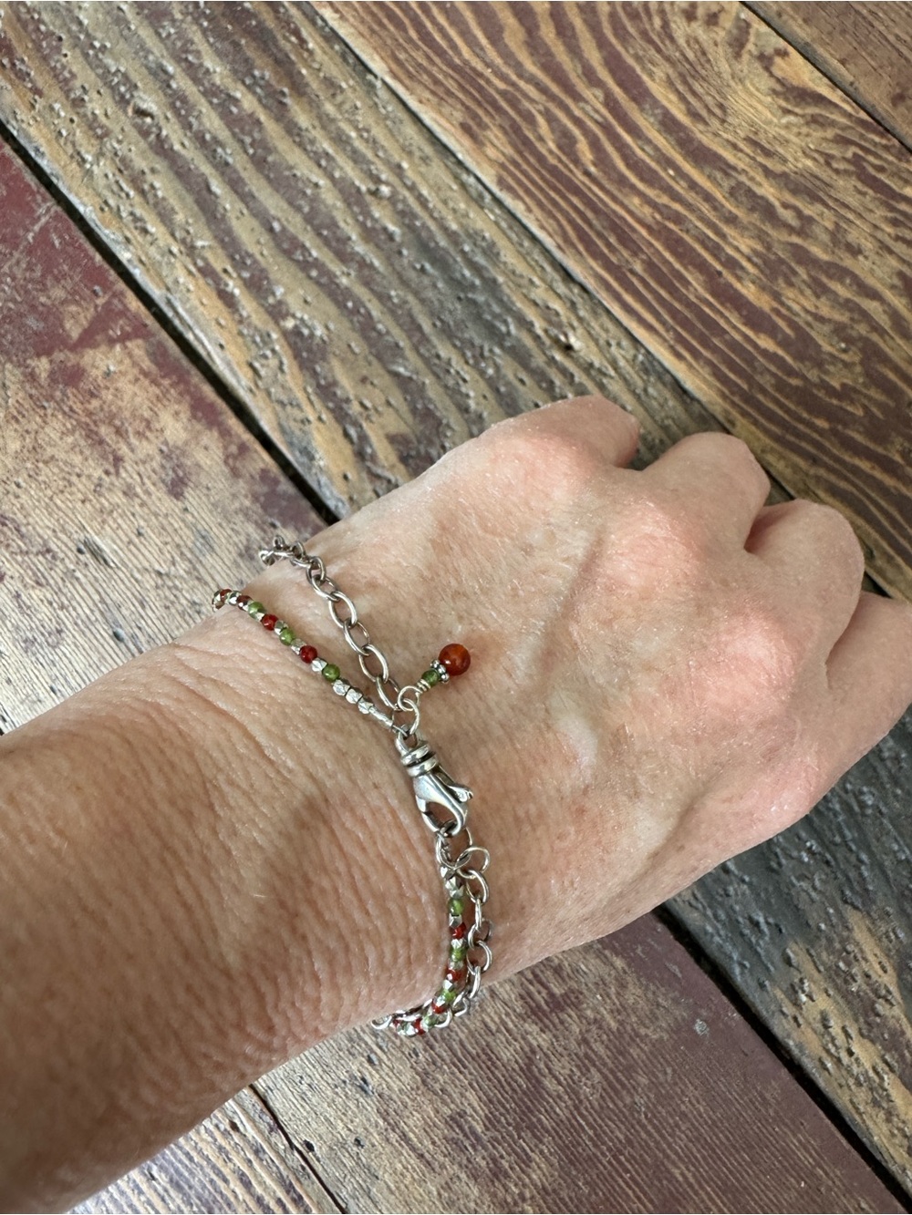 Dainty Carnelian and Jade Double Strand Bracelet